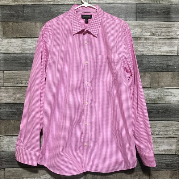 Banana Republic Non Iron Tailored Slim Fit Gingham Plaid Men’s XL Pink White - Picture 3 of 8